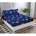 WELLNEST Microfiber Supersoft Cotton Double Bedsheet Set, 90 x 100 Inches, Blue Heart - Set of 1 Bedsheet with 2 Pillow Covers