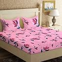 WELLNEST Microfiber Supersoft Cotton Double Bedsheet Set, 90 x 100 Inches, Pink Flowers - Set of 1 Bedsheet with 2 Pillow Covers