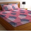 Microfiber Supersoft Cotton Double Bedsheet Set, 90 x 100 Inches, Pink Leafs - Set of 1 Bedsheet with 2 Pillow Covers