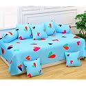 WELLNEST Microfiber Unique Abstract 250TC Diwan Set of 8pcs - Single Bedsheet with 2 Bolster Covers and 5 Cushion Covers - Aqua Blue Heart - 60x90 inches