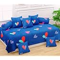 WELLNEST Microfiber Unique Abstract 250TC Diwan Set of 8pcs - Single Bedsheet with 2 Bolster Covers and 5 Cushion Covers - Blue Heart - 60x90 inches