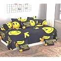 WELLNEST Microfiber Unique Cartoon 250TC Diwan Set of 8pcs - Single Bedsheet with 2 Bolster Covers and 5 Cushion Covers - Gray Smiley - 60x90 inches