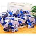 WELLNEST Microfiber Unique Check 250TC Diwan Set of 8pcs - Single Bedsheet with 2 Bolster Covers and 5 Cushion Covers - Blue Check - 60x90 inches