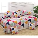 WELLNEST Microfiber Unique Check 250TC Diwan Set of 8pcs - Single Bedsheet with 2 Bolster Covers and 5 Cushion Covers - Multicolor Triangles - 60x90 inches