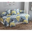 WELLNEST Microfiber Unique Floral 250TC Diwan Set of 8pcs - Single Bedsheet with 2 Bolster Covers and 5 Cushion Covers - Gray Leafs - 60x90 inches
