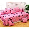 WELLNEST Microfiber Unique Floral 250TC Diwan Set of 8pcs - Single Bedsheet with 2 Bolster Covers and 5 Cushion Covers - Pink Flowers - 60x90 inches