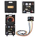 Wells AC Gauge Set HVAC Tools R410a R134a R32 R22 Refrigerant for Home 4 Way AC Diagnostic Manifold Gauge Set with 5ft Hoses, Couplers Puncture, Can Tap, Works on Car Freon Charging and Evacuation
