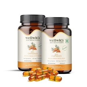 wellwith ayuzera sea buckthorn berry oil vegan omega 7 500mg 60 veg hpmc capsules pack of 2 30-day supply sea buckthorn capsules rich in omega 3 6 7 amp 9 for muscle bone heart amp skin