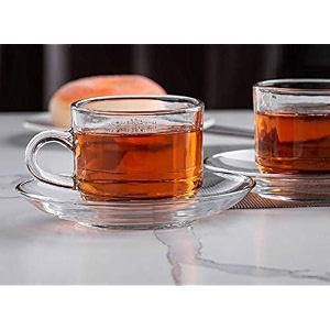 wellxo - roma glass tea cup amp saucer set clear cups 180 ml capacity set of 6-6 cup amp 6 saucer