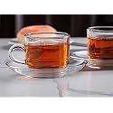 wellxo - Roma Glass Tea Cup &amp; Saucer Set, Clear Cups, 180 ml Capacity (Set of 6-6 Cup &amp; 6 Saucer)