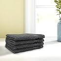 Welspun 100% Cotton Face Towel 4Pc Set High Absorbency Soft Feel Quik to Dry 380 Grey Flannel