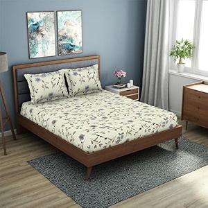 welspun double bedsheet with 2 pillow covers 220 x240 cms  43 x68 cms  dazzle softtouch and wrinklefree sateen microfiber bed sheets with ornate print white