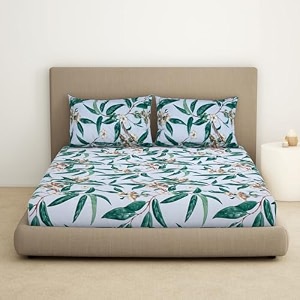 welspun double bedsheet with 2 pillow covers 220 x240 cms  43 x68 cms  dazzle softtouch and wrinklefree sateen microfiber bed sheets with ornate print cream