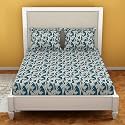 Welspun Double Bedsheet with 2 Pillow Covers 220 X240 Cms / 43 X68 Cms | Dazzle Softtouch and Wrinklefree Sateen Microfiber Bed Sheets with Ornate Print (Dark Blue)