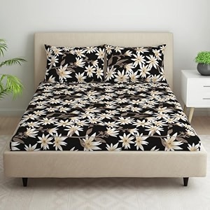 welspun microfiber bedsheet for double bed with 2 pillow cover  skin safe amp super soft queen size bed sheet  87 x 94 inch - floral white  dazzel