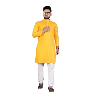 weltpocket Mens Cotton Blend Solid Straight Kurta