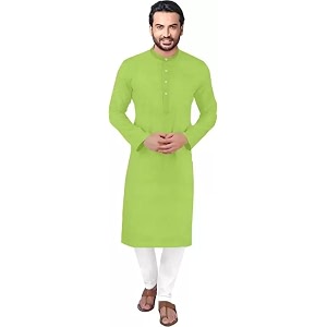 weltpocket Mens Cotton Blend Solid Straight Kurta