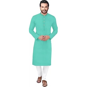 weltpocket Mens Cotton Blend Solid Straight Kurta
