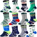 Welwoos Baby Boys Grips Socks 12 Pairs Kids Toddlers Infants Anti Slip Non Skid Funny Cartoon Crew Breathable Cotton Socks