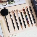 WEMATE 8Pcs Black Pens, Metal Crystal Diamond Pens with Black &amp; Blue Ink