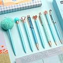 WEMATE 8Pcs Blue Pens, Metal Crystal Diamond Pens with Black &amp; Blue Ink