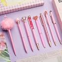 WEMATE 8Pcs Pink Pens, Metal Crystal Diamond Pens with Black &amp; Blue Ink