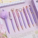 WEMATE 8Pcs Purple Pens, Metal Crystal Diamond Pens with Black & Blue Ink