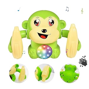 wembley dancing monkey musical toy for kids baby spinning rolling doll tumble toy with voice control musical light with sensor - isi mark - made in india-green