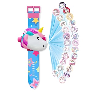 wembley digital projector watch for kids durable learning watch with time date amp month soft silicone strap ideal rakhi gift for kids cute wrist watch with case birthday gift for girls- unicorn
