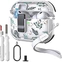 WENEW for AirPods Pro 3 Case (2025) Cover Secure Lock Automatic Snap Switch Clip Cleaner Kit Lanyard Women Stylish Flower Hard Shell Full Body Front LED Visible (Green Leaves, AirPods Pro 3)