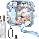 WENEW for AirPods Pro 3 Case (2025) Cover Secure Lock Automatic Snap Switch Clip Cleaner Kit Lanyard Women Stylish Flower Hard Shell Full Body Front LED Visible (Blue, AirPods Pro 3)