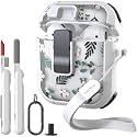 WENEW Case for AirPods 1 &amp; 2Case Cover Secure Lock Automatic Snap Switch Clip Cleaner Kit Lanyard Women Stylish Flower Armour Hard Shell Full Body (Green, AirPods 1st &amp; 2nd)