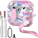WENEW Case for AirPods 3 Case Cover Secure Lock Automatic Snap Switch Clip Cleaner Kit Lanyard Women Stylish Flower Armour Hard Shell Full Body Front LED Visible (Pink Space, AirPods 3rd)