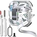WENEW Case for AirPods 4th Case Cover Secure Lock Automatic Snap Switch Clip Cleaner Kit Lanyard Women Stylish Flower Armour Hard Shell Full Body Front LED Visible (Green Leaves, AirPods 4th)