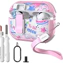 WENEW Case for AirPods Pro &amp; Pro 2 Case Cover Secure Lock Snap Switch Clip Cleaner Kit Lanyard Women Stylish Universe Moon Full Body Hard Shell Front LED Visible (Pink Universe, AirPods Pro &amp; Pro 2)
