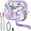 WENEW Case for AirPods Pro &amp; Pro 2 Case Cover Secure Lock Automatic Snap Switch Clip Cleaner Kit Lanyard Women Stylish Hard Shell Full Body Front LED Visible (Purple Butterfly, AirPods Pro &amp; Pro 2)