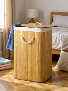 Wengonvila 80 L Beige Laundry Basket Bamboo