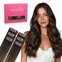 WENNALIFE Balayage Dark Brown Mixed Chestnut Brown Clip in Hair Extensions Real Human Hair 35g 6pcs 20Inch Colored Hair Extensions for Kids Women Colorful Hair Pieces Pop-up Style Straight Extensiones