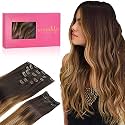 WENNALIFE Clip in Hair Extensions, 150g 14 Inch 9pcs Highlight Dark Brown to Chestnut Brown and Dirty Blonde Human Hair Extensions Thicker Clip in Hair Extensions Real Human Hair Clip Set Double Weft