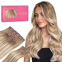 WENNALIFE Clip in Hair Extensions, 150g 14 Inch 9pcs Balayage Dirty Blonde with Platinum Ends Remy Hair Thicker Double Weft Extensiones De Cabello Humano Con Clip Ins Straight Full Volume