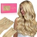WENNALIFE Clip in Hair Extensions, 150g 16 Inch 9pcs Light Blonde Highlighted Golden Blonde Remy Hair Thicker Double Weft Extensiones De Cabello Humano Con Clip Ins Straight Full Volume