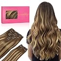 WENNALIFE Clip in Hair Extensions, 150g 18 Inch 9pcs Balayage Chocolate Brown to Honey Blonde Remy Hair Thicker Double Weft Extensiones De Cabello Humano Con Clip Ins Straight Full Volume