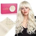 WENNALIFE Clip in Hair Extensions, 22 Inch 120g 7pcs Real Human Hair, White Blonde Remy Hair Extensions Clip Ins Double Weft