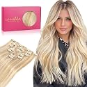 WENNALIFE Clip in Hair Extensions Human Hair 22 Inch 120g 7pcs Dirty Blonde Highlighted Bleach Blonde Hair Extensions Clip in for Women Real Human Hair Rallonge Cheveux Extensions