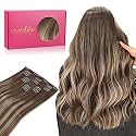 WENNALIFE Clip in Hair Extensions - Real Human Remy Hair, 18 Inch 120g 7pcs Balayage Chocolate Brown to Honey Blonde