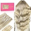 WENNALIFE Clip in Hair Extensions Real Human Hair, 24 Inch 160g 7pcs Ash Blonde Highlighted Platinum Blonde Remy Hair Straight Natural Extensiones De Cabello Humano Con Clip Ins