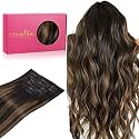 WENNALIFE Clip in Hair Extensions Real Human Hair, 12 Inch 80g 7pcs Remy Hair, Balayage Natural Black to Chestnut Brown Straight Natural Extensiones De Cabello Humano Con Clip Ins
