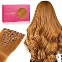 WENNALIFE Clip in Hair Extensions Real Human Hair, 14 Inch 120g 7pcs Clip in Extensions Real Human Hair, Auburn Ginger Human Hair Extensions Remy Human Hair Clip Ins Double Wef