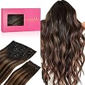 WENNALIFE Clip in Hair Extensions Real Human Hair, 24 Inch 160g 7pcs Balayage Natural Black to Chestnut Brown Remy Hair Straight Natural Extensiones De Cabello Humano Con Clip Ins