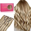 WENNALIFE Clip in Hair Extensions Real Human Hair, 24 Inch 140g 7pcs Ash Brown with Platinum Blonde Highlights Remy Hair Straight Natural Extensiones De Cabello Humano Con Clip Ins